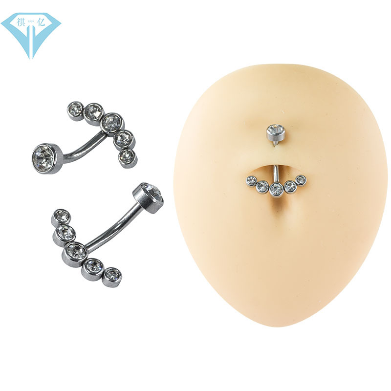 外贸电商身体穿刺饰品女生肚脐钉穿孔几何型满钻水晶肚脐环