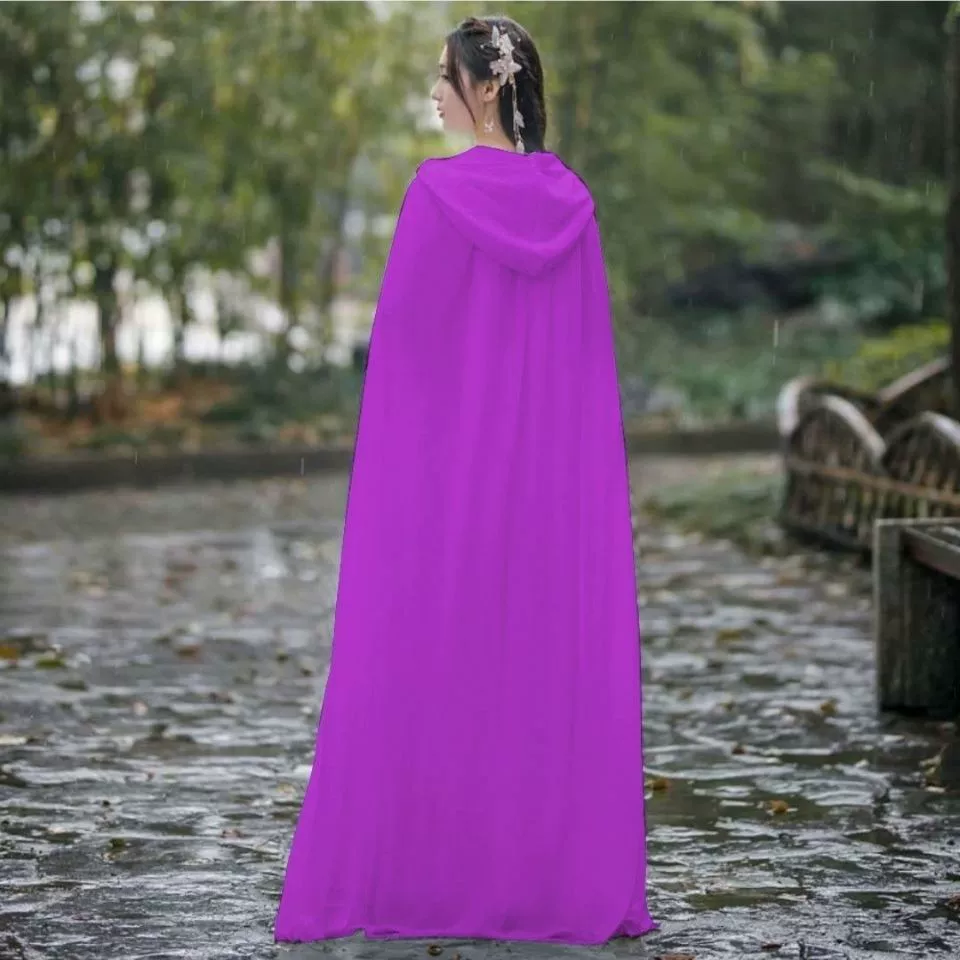 Ханфу, красный тонкий длинный плащ-тренч, шифоновый плащ с капюшоном