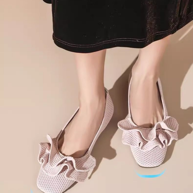 エッグロールフリルスクエアトゥ新フラットシングル新しいフレンチスタイルファッション女性メリージェーンヘッドレス|undefined