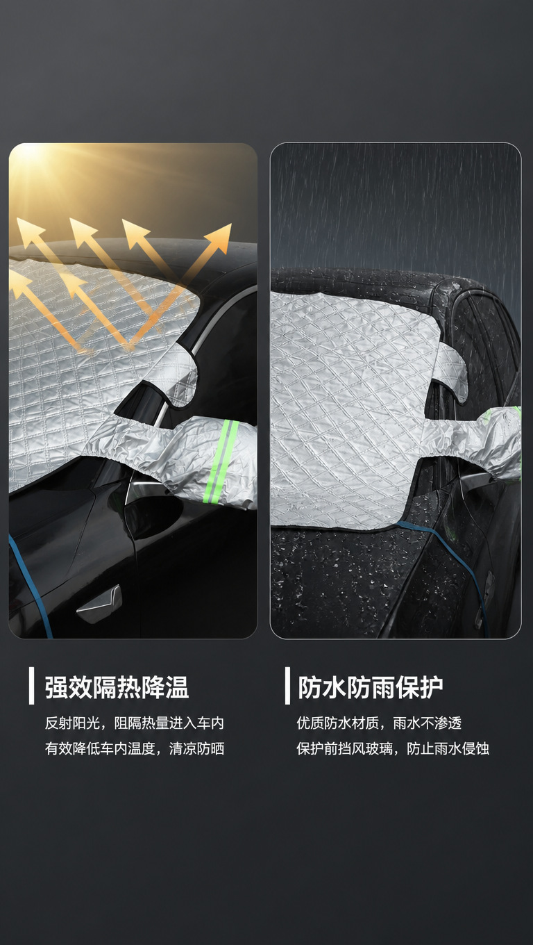 Car sunshade for sun protection and heat insulation, large car cover, thickened front windshield snow cover, frost protection