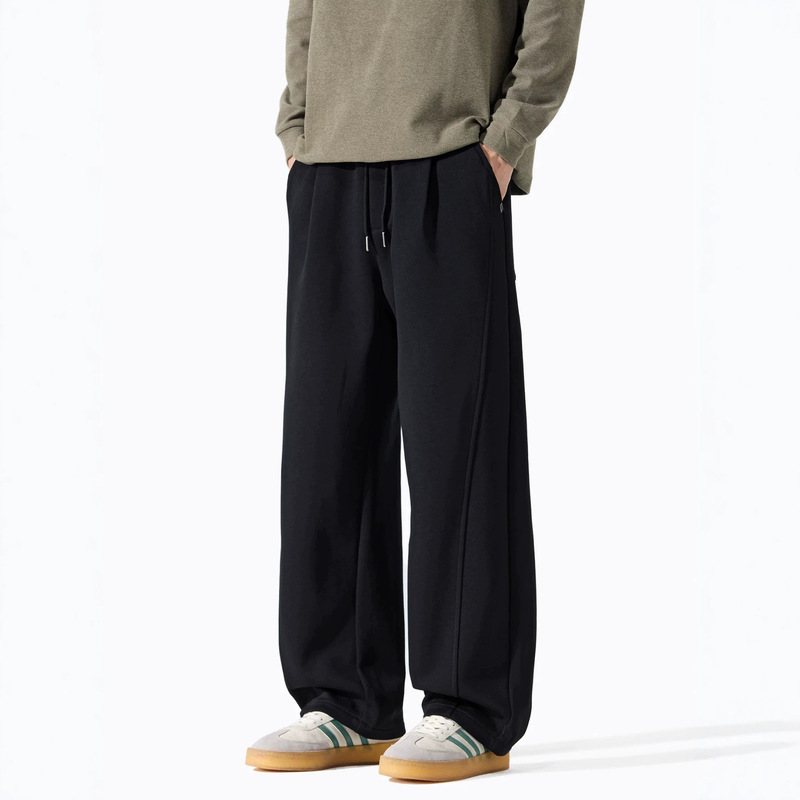 Cotton Mountain Black Curved Knife Men's Loose Straight Wide-Leg Plus Size Elastic Waist Casual Pants Autumn New Style