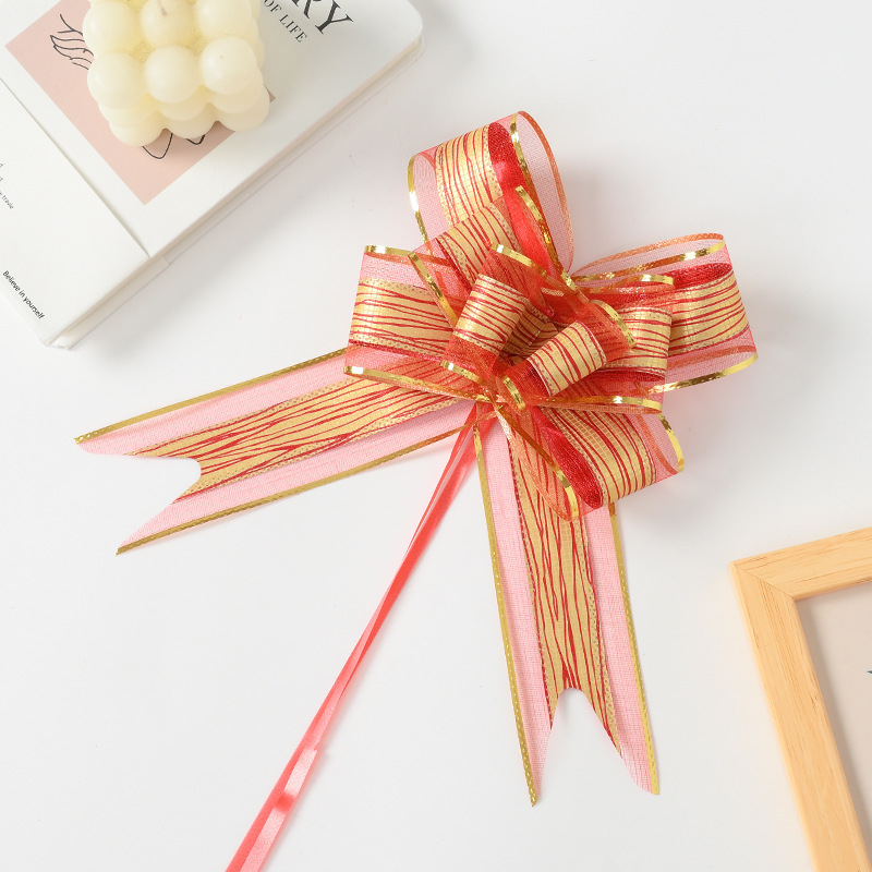 Transfronterizo 2024 nuevo estilo 50 patrón de piel de árbol de cebolla dorada grande hilo de nieve lazo flor de mano decoración de Navidad cinta de dibujo