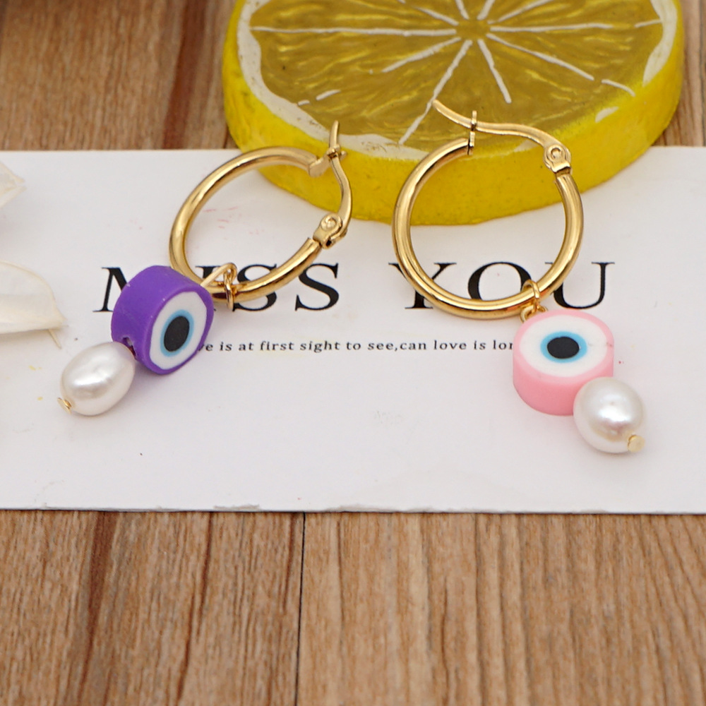 Bohemian Color Matching Simple Soft Ceramic Pearl Earrings Wholesale display picture 2