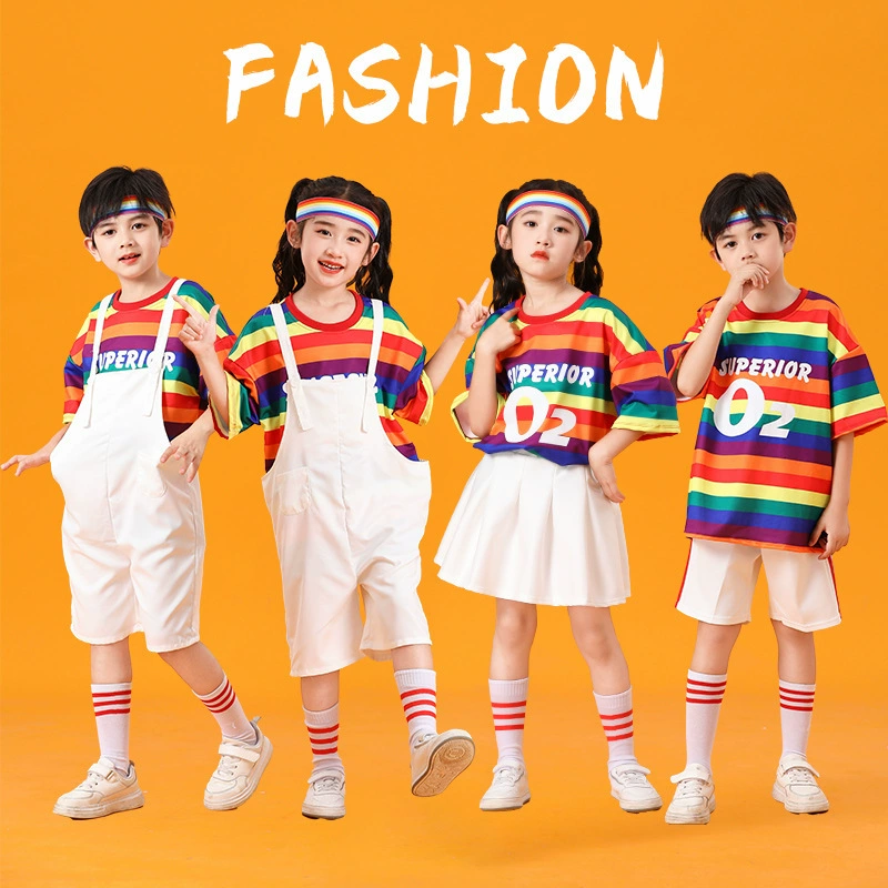 Детские костюмы черлидинга, танцевальные костюмы для детского сада, комбинезоны в цветную полоску, милые классные игры