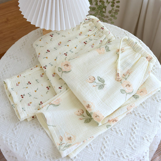 2023 new pajamas ladies crepe cotton loose casual straight pants anti-mosquito pants home clothes a generation of hair