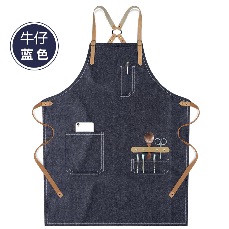 Transfronterizo Amazon lona delantal logo personalizado minimalista de moda restaurante bar barista delantal de trabajo al por mayor