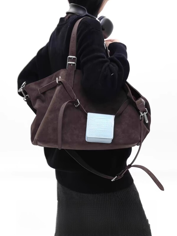 2025 New Suede Brown Galinini Multi-Form Modern Tote Bag Large Capacity Shoulder Crossbody Bag