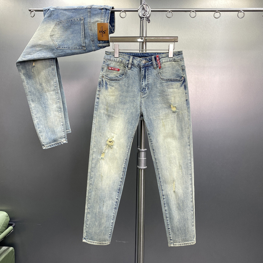 Men's Ripped Korean Style Slim Fit Handsome Skinny Pants Spring Autumn Youth Fashion Stretch Jeans_viptrois.com