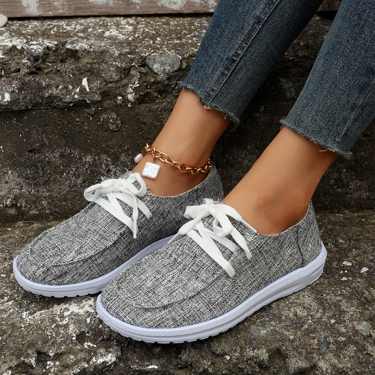 Women's Shoes large size color matching low top shoes flat round head graffiti canvas breathable sneakers _voghion.com