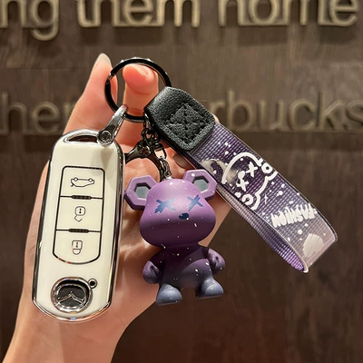Mazda car key cover cx4: Car key bag - mazda-a-smart-3-key-single-shell-white-purple-bear-pendant