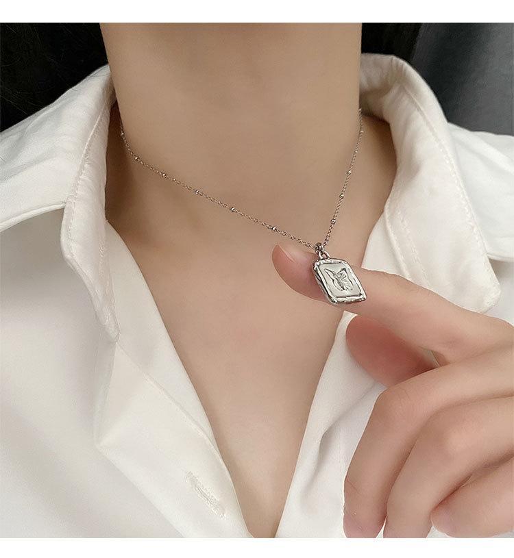 Fashion Butterfly Titanium Steel Inlay Shell Pendant Necklace 1 Piece