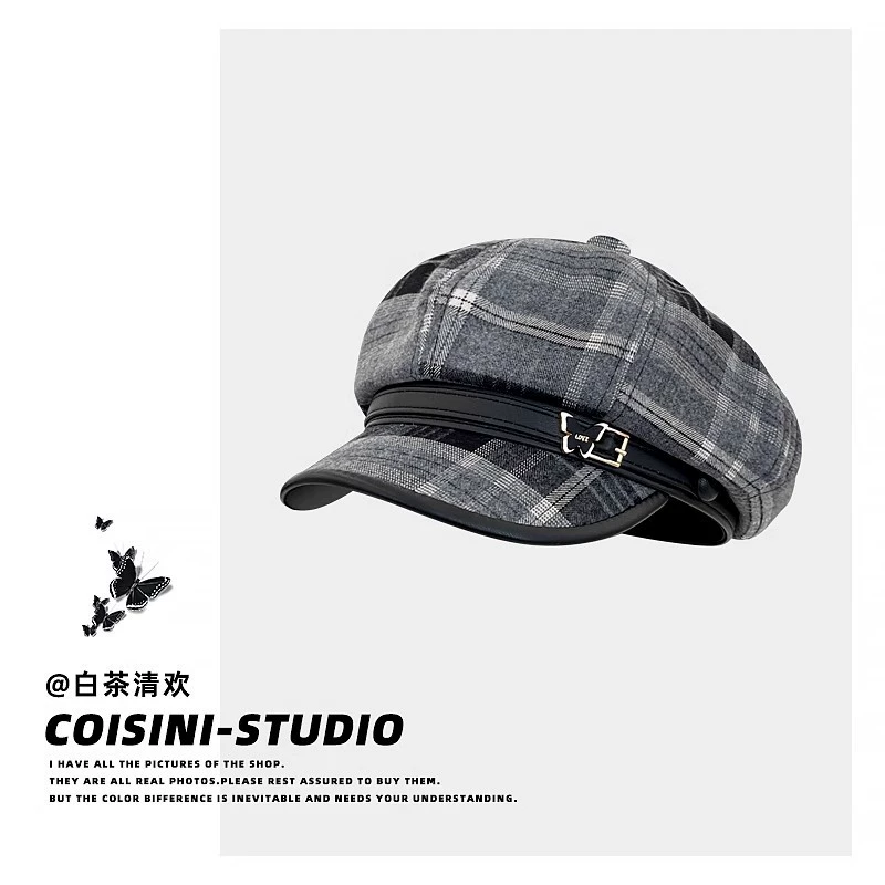 Полустепенная бе́рета демисезонная, модной универсальный ремень, пряжка, корейский стиль, британский стиль, французский стиль