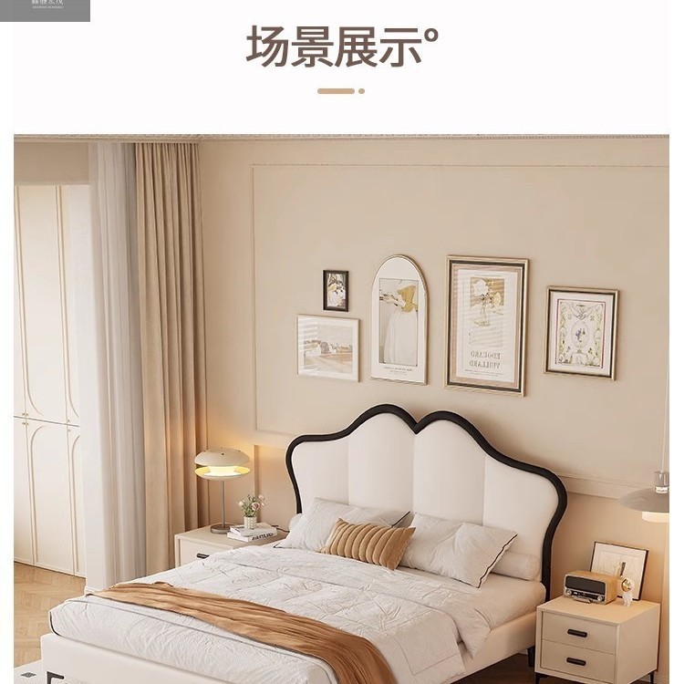 Cama de cuero francesa retro con mariposa de estilo crema moderna y simple cama queen de gama alta cama de matrimonio lujosa superior