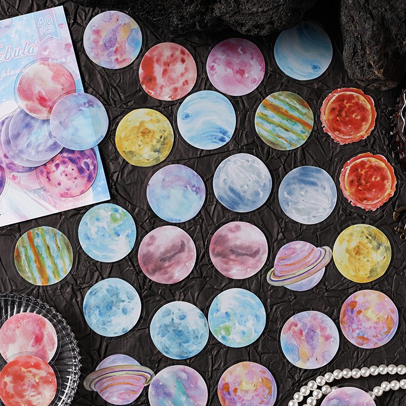 Estrellas palabras clave transparentes pegatinas impermeables para mascotas bolsas diy diario pegatinas galácticas transfronterizas pegatinas de fase lunar planetas