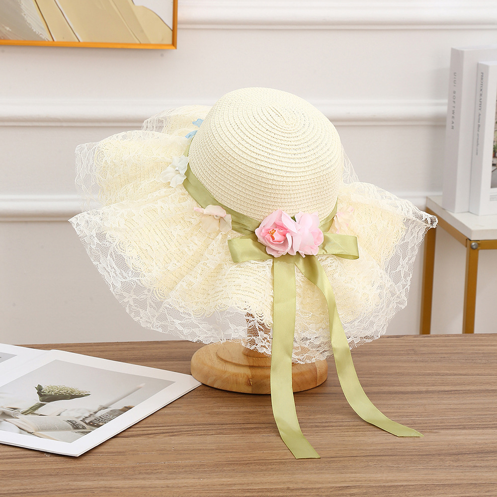 Sombrero de paja con lazo – estilo veraniego, ala ancha, para playa o vacaciones al aire libre