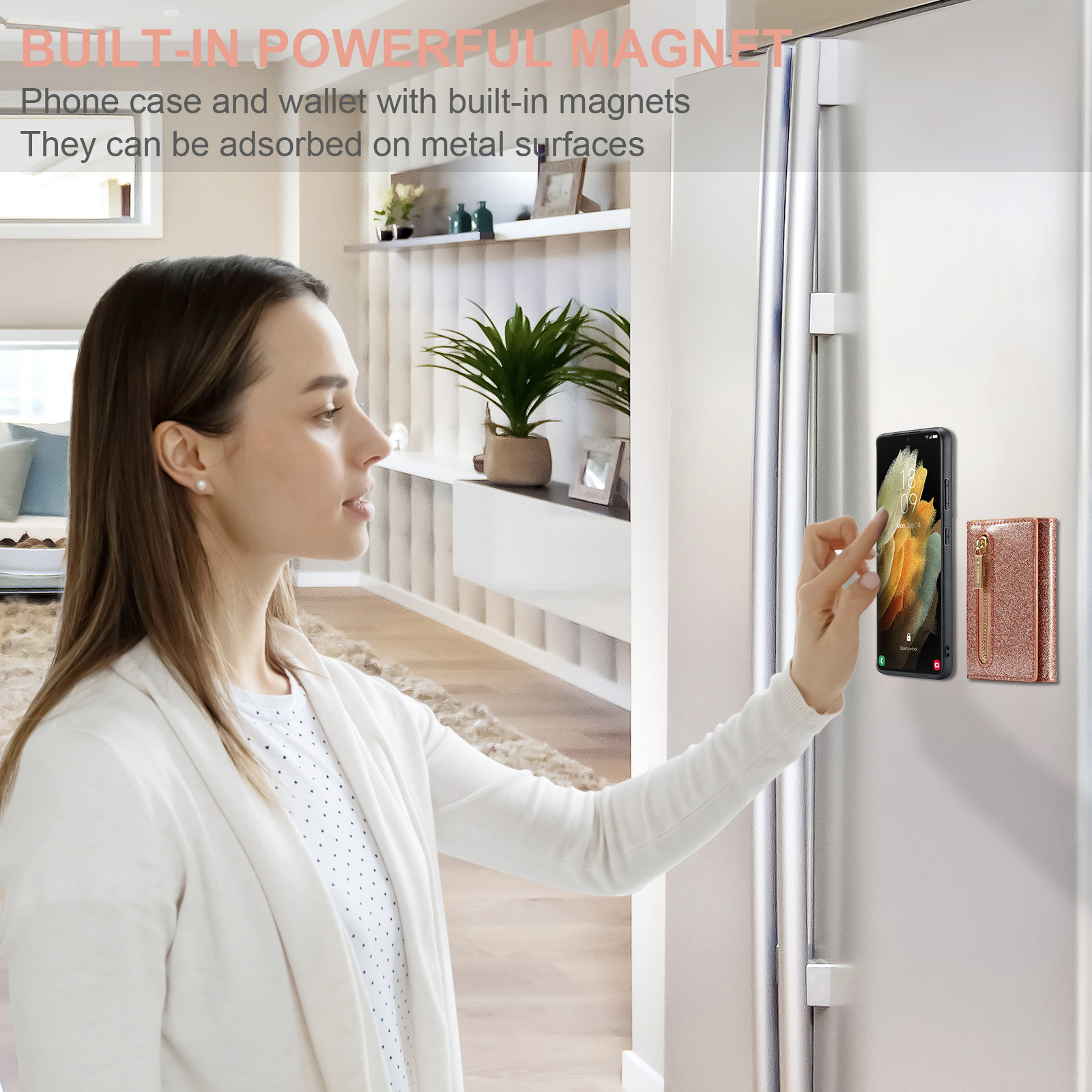 M3 per Samsung S21 Ultra 2 in 1 custodia in pelle glitterata con ventosa magnetica custodia per telefono diviso custodia protettiva portafoglio S21_voghion.com