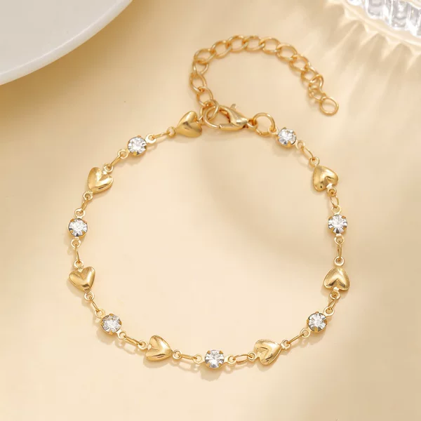 European and American Cross-Border New Style Heart-Shaped Zircon Bracelet for Girls, Ins Simple Niche Design Hollow Heart-Shaped Jewelry