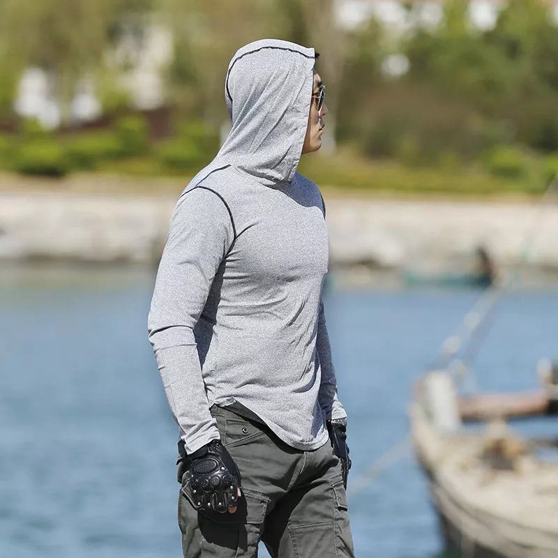 Muscle Hoodie Cool Guy Fitness Sweatshirt Men's Hooded Pullover Autumn Thin Slim Jacket Outdoor Training Sports