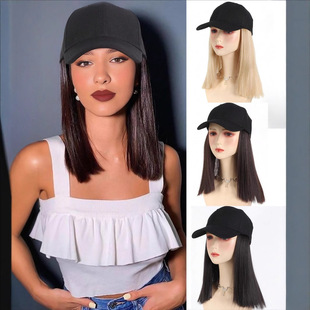 in stock Wig Women's Black Cap Short Straight Wig European and American Foreign Trade Baseball Cap Sunshade Daily Travel Wig