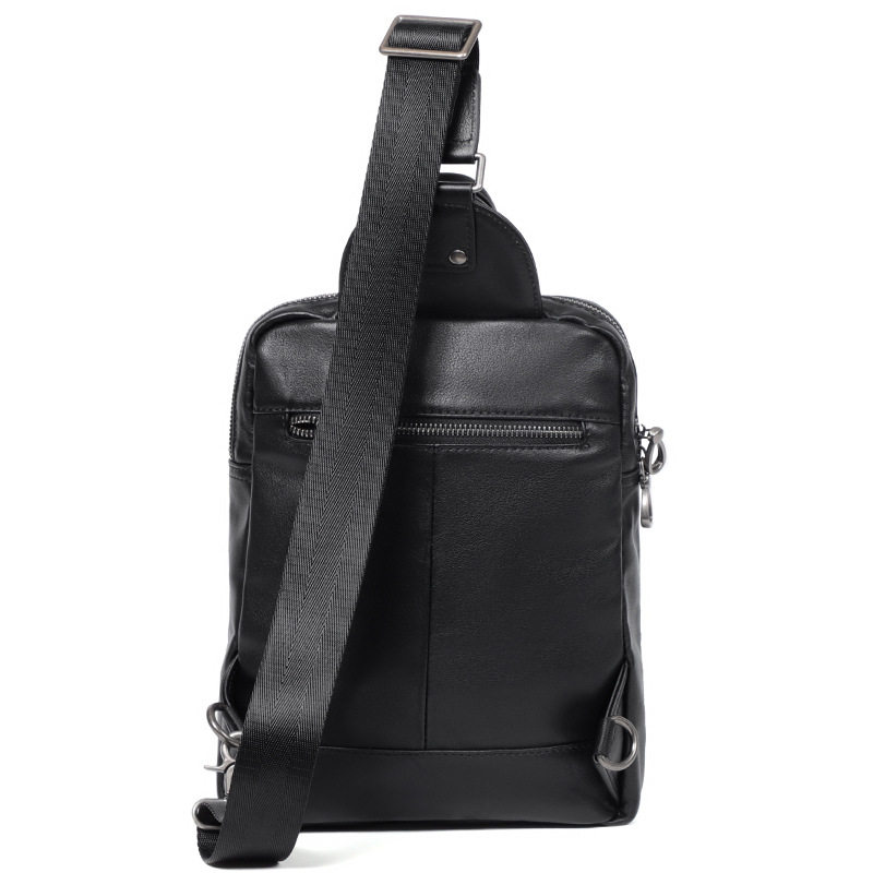 Túi đeo chéo nam da bò thật kiểu túi đeo ngực chống trộm 18×8×31 cm — Màu đen chi tiết 6