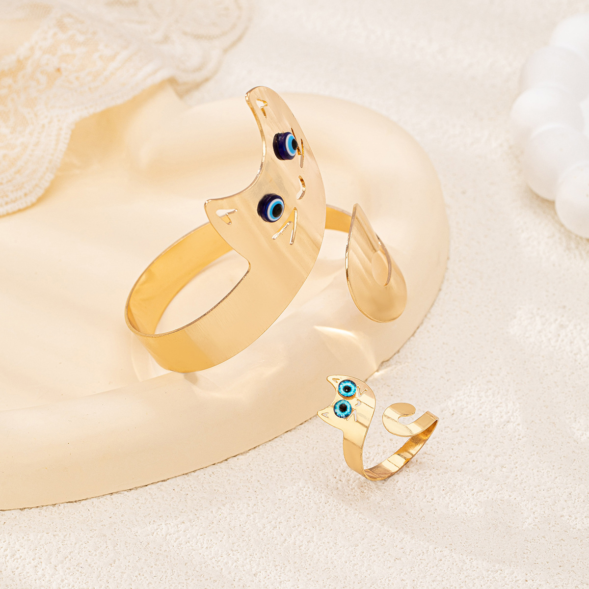 All Seasons Season Cute Cat Alloy Plating Women's Rings Bracelets Jewelry Set