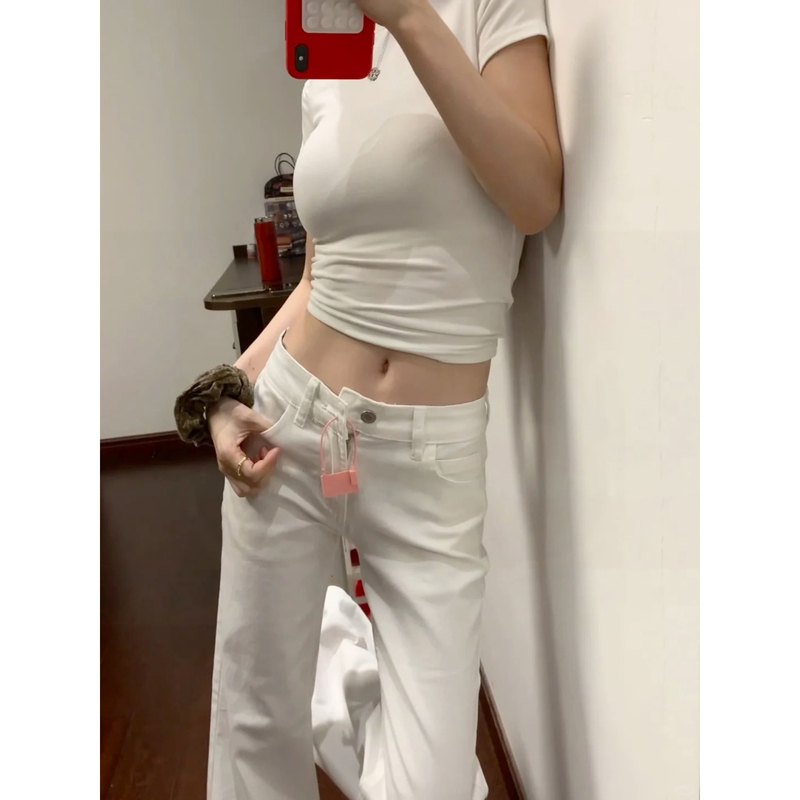 American-Style Low-Waist White Flared Jeans for Women, Summer and Spring 2026 New Straight-Leg Flared Pants, Slimming Pants for Women