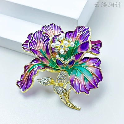 Flower Blossom Enamel Peony Brooch High-End Light Luxury Pearl Flower Brooch High-End Pin Accessories Clothing Accessories (Yaxa sancaqları) - x0660-flowers-bloom-and-bring-wealth-purple-size-5557-weight-25g