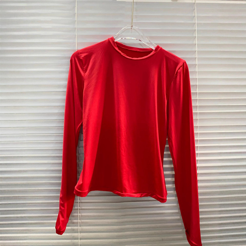 Skims Kardashian-Style Slim-Fit Long-Sleeve T-Shirt, Base Layer with Waist-Cinching Round Neck, Slimming Solid Color Top