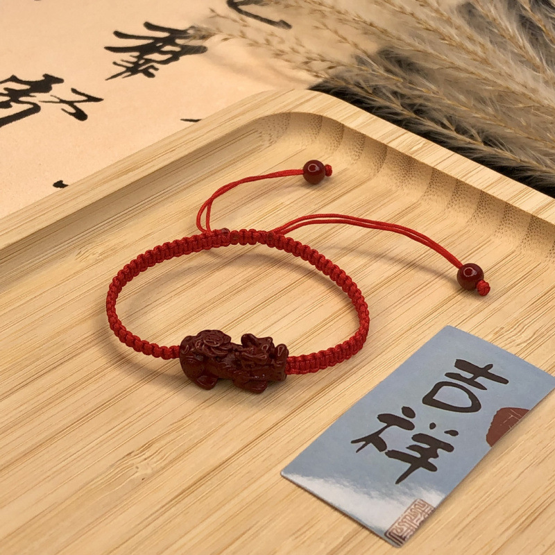 Zinc Oxide Pixiu Bracelet for Women, Original Mineral Vermilion, Good Luck Couple Braided Bracelet, 2025 New Model for Men