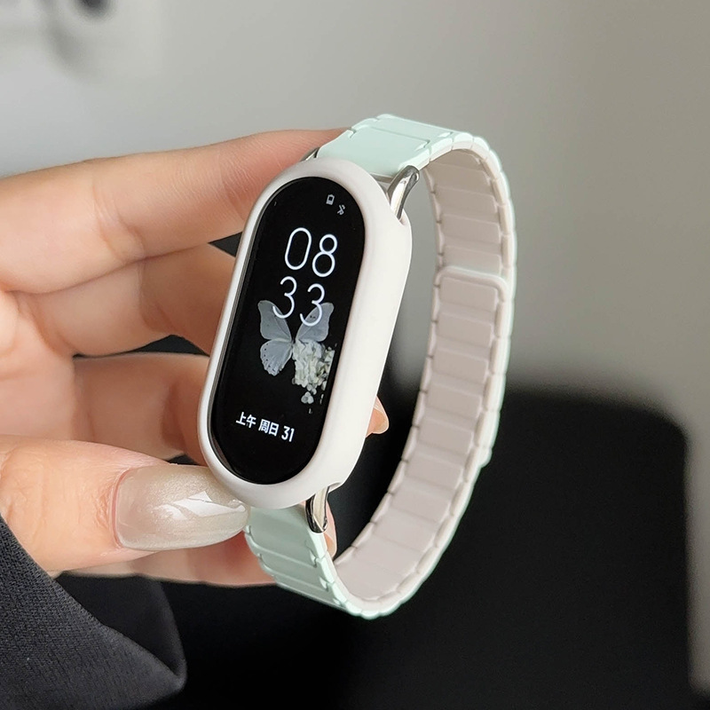 Xiaomi Mi Band 9/8 リストバンドに適した 3 つのコントラストカラーのチェーン磁気時計ストラップ新しいブレスレット 9 Xiaomi Mi Band 第 9 世代|undefined