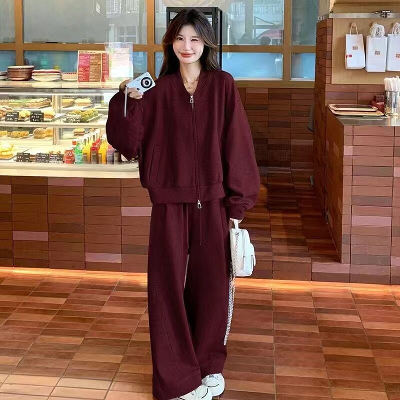 plus size 300 Jin Lazy Style Leisure Sports suit Women's Loose Flesh Covering fleece-lined Sweater Pants Two-Piece Set