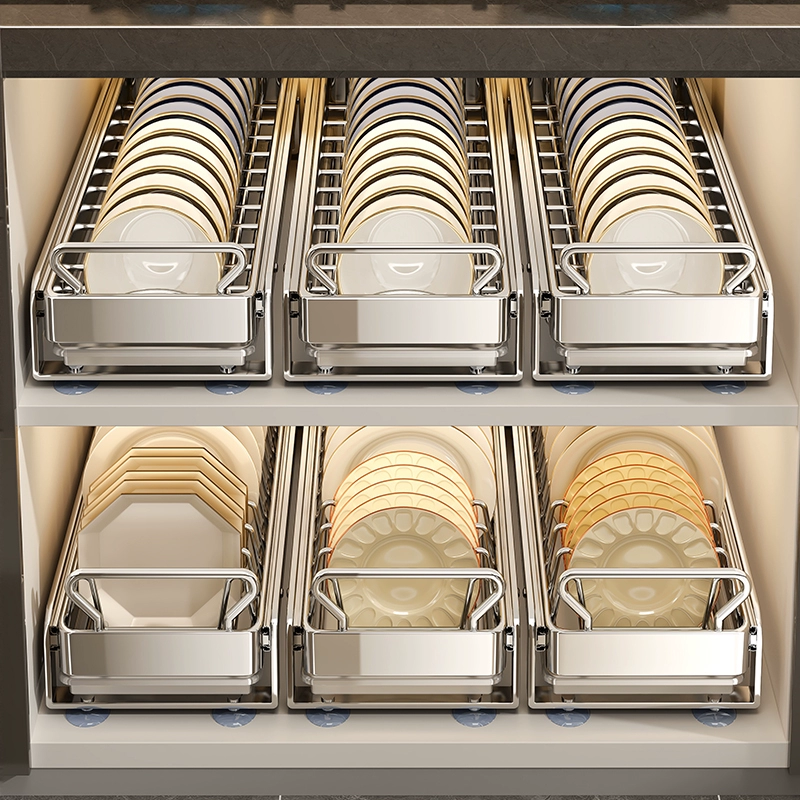 Выдвижная полка для хранения посуды из твердой нержавеющей стали, кухонный ящик, корзина, шкаф, встроенная полка для раковины, стеллаж для хранения