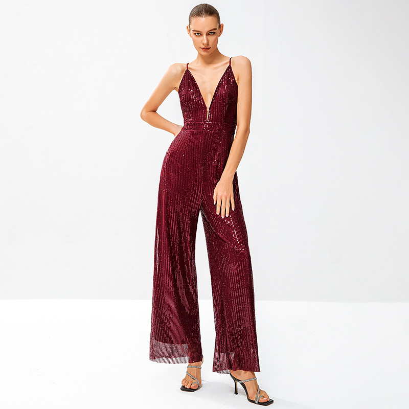 2023 verano ropa de mujer nueva estación independiente suministro sin mangas sin espalda lentejuelas SLIM-Fit moda Sling mono