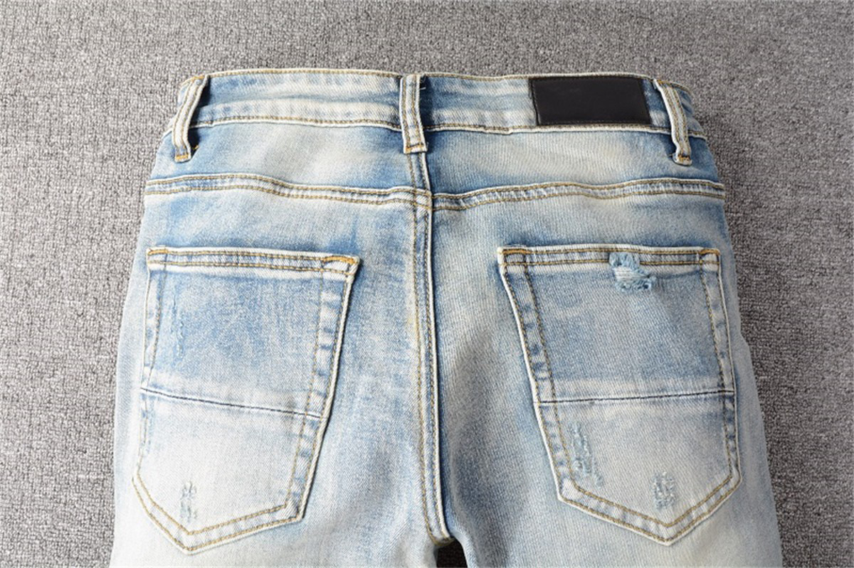 High Street Chiu zbrusu nový re-wash nůž řezané otvory v žebrák nálepka elastické slim-fit džíny muže_voghion.com