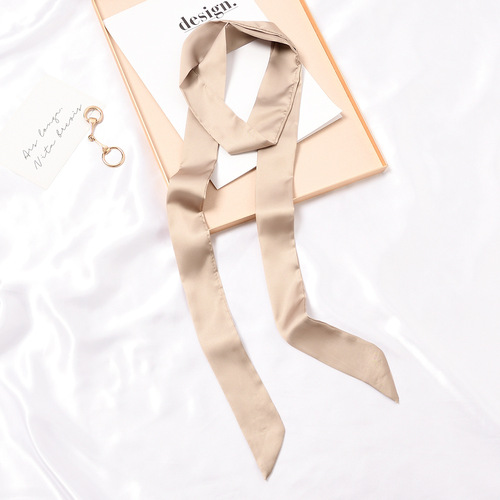 Korean version of narrow solid color long small silk scarf for women to tie bags and streamers Korean small scarf scarf spring and summer belt