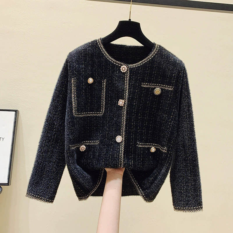 Вязаный кардиган (в стиле Chanel), велюровая фактура, свободный крой, демисезон, размеры M–L