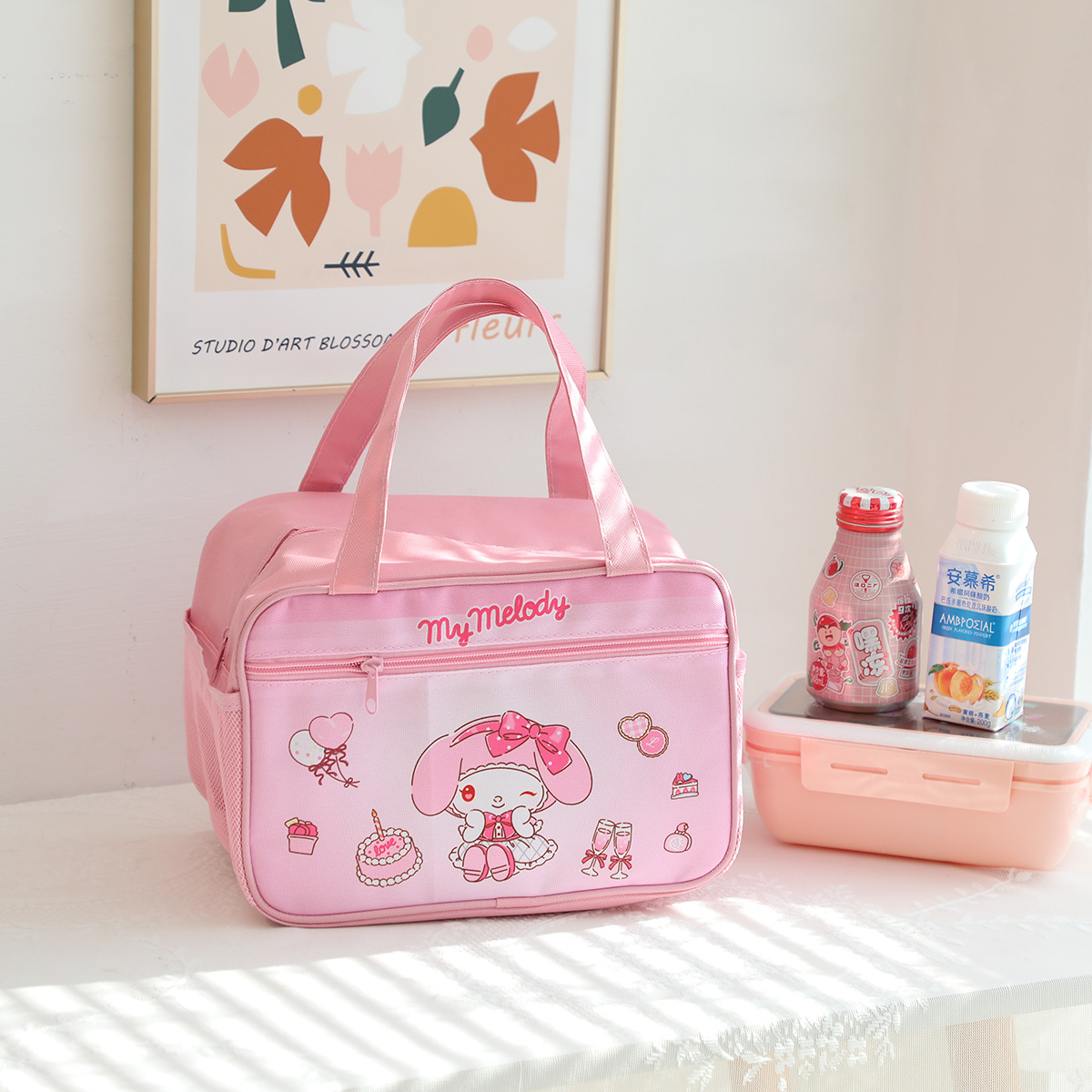 Nuevo coolomi de dibujos animados pequeño perro Blanco Bolsa de aislamiento estudiante de la escuela primaria de gran capacidad con bolsillo lateral bolsa de almuerzo Portátil Bolsa de Almuerzo