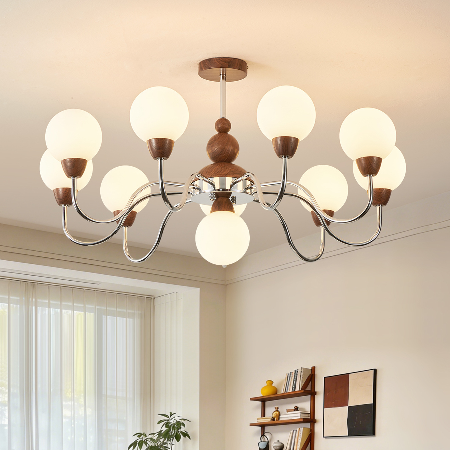 Lámpara de la sala de estar de estilo medieval Bauhaus retro frijoles mágicos luces de comedor de alto nivel de color nuez lámpara Zhongshan 731L