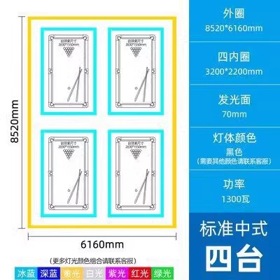 5개의 원이 있는 4개의 장치 852x616cm 램프 본체 폭 7cm 높이 4cm
