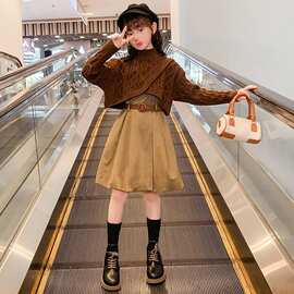 女童连衣裙秋装2024新款洋气儿童毛衣套装时髦裙子童装秋冬公主裙