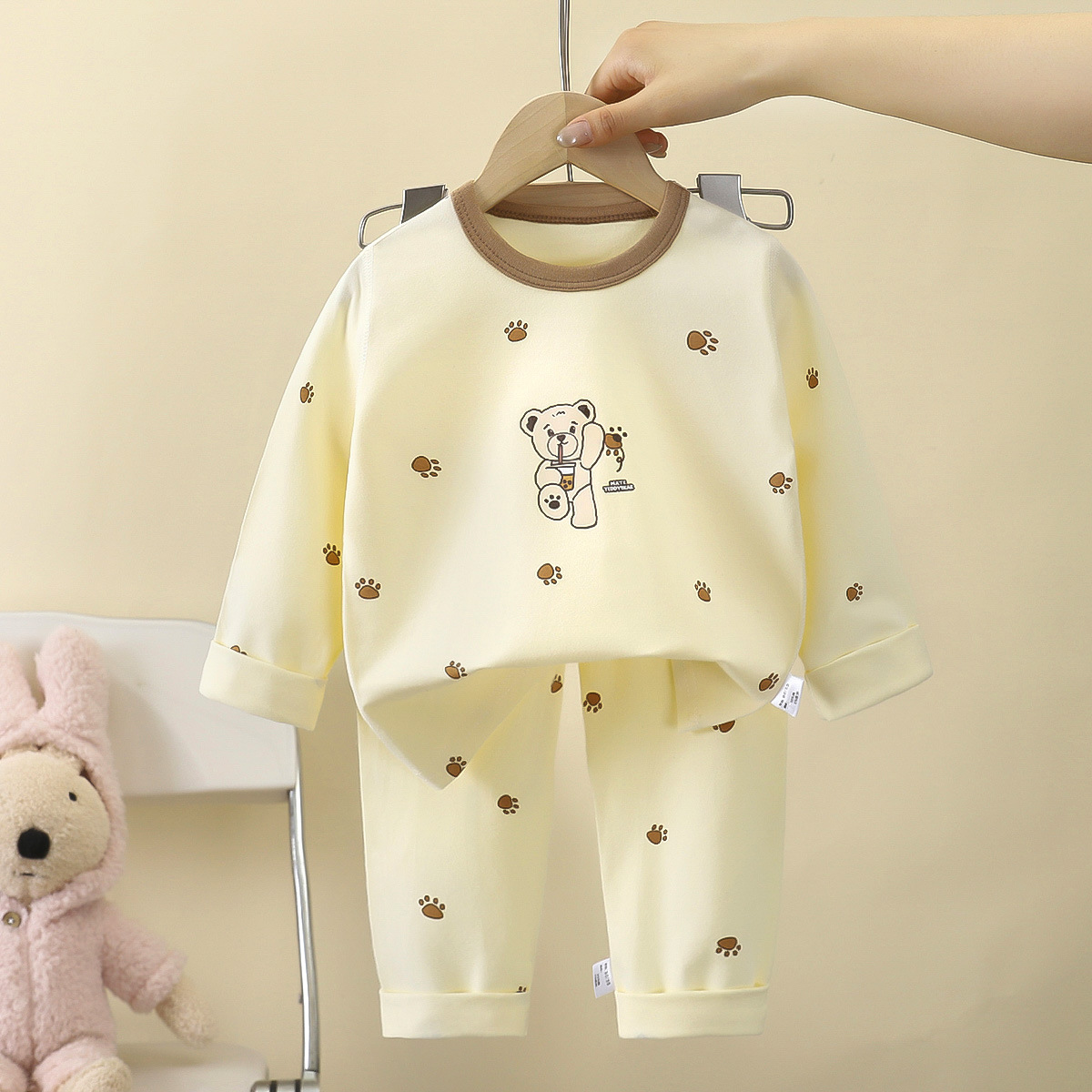 Conjunto de ropa interior infantil para bebé, otoño, nueva ropa de casa para niños, ropa para niñas, pijamas de lycra y algodón, ropa infantil al por mayor