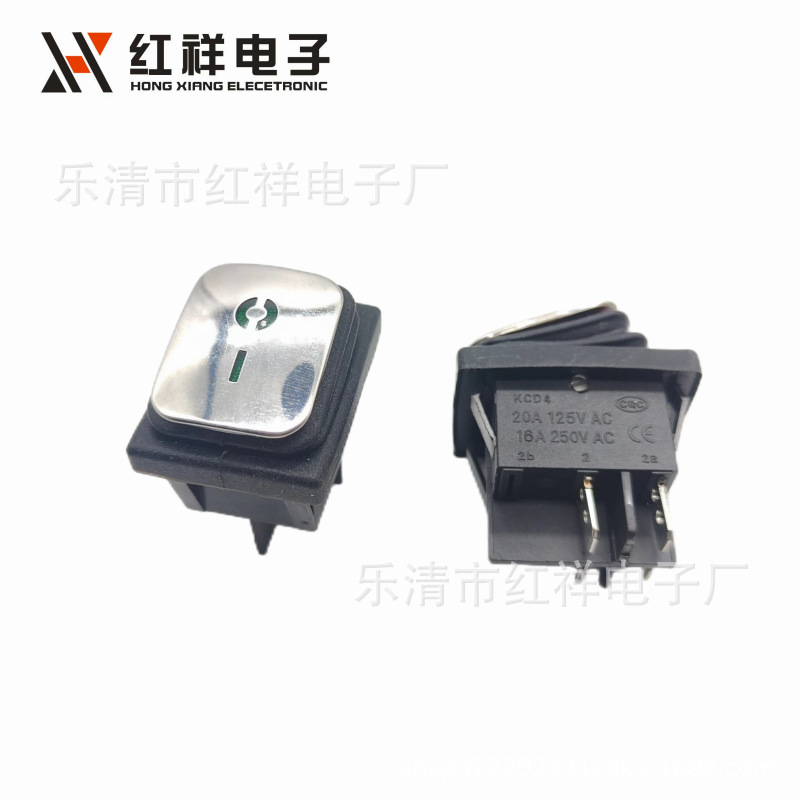 KCD4船型开关不锈钢防水开关带灯4脚2档翘板防水防尘开关电源开关