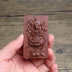 Lightning Struck Jujube Wood Pendant with Mother Guan Charm - Taoist Ritual Object and Portable Accessory, Made from Antique Dark Material, Intricately Carved and Hand-Finished