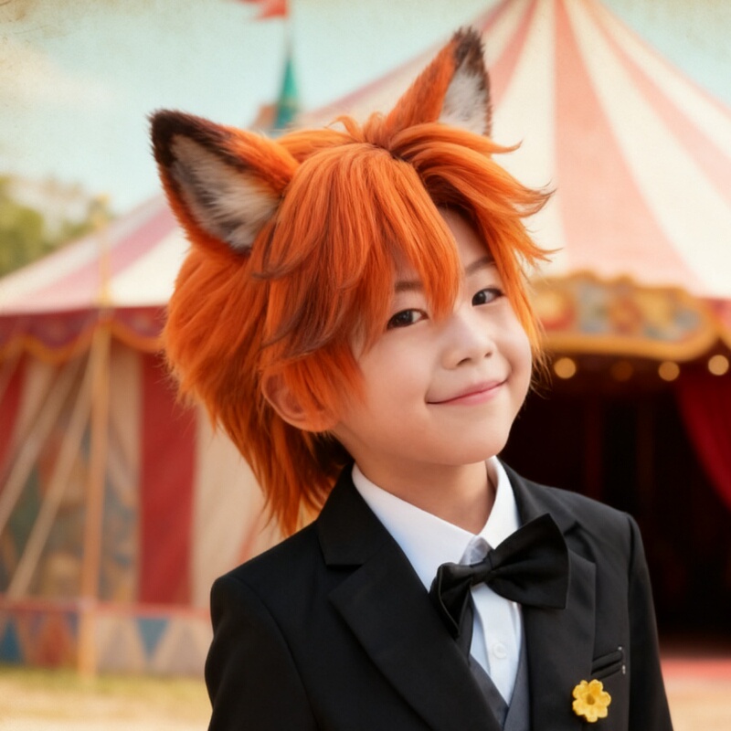 Zootopia Cosplay Nick Fox Children's Wig Orange Wolf Mullet Short Straight Hair Anime Full Wig
