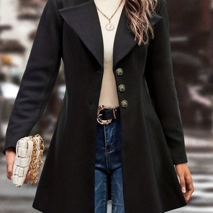 European and American women's coat fashionable casual solid color autumn and winter thick woolen thick jacket women's long overcoat windbreaker