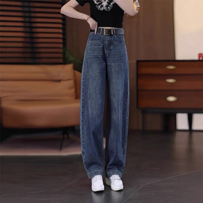 Curved Hem Jeans for Women, New Spring/Autumn 2026 Style, Slimming Pear-Shaped Drape, Petite High-Waisted Loose Straight-Leg Pants Curved Hem Jeans for Women, New Spring/Autumn 2026 Style, Slimming Pear-Shaped Drape, Petite High-Waisted Loose Straight-Leg Pants