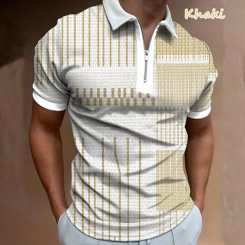 Camiseta Polo de Manga Corta con Cierre y Estampado 3D Informal para Hombre, Nueva Colección de Primavera para Exportación