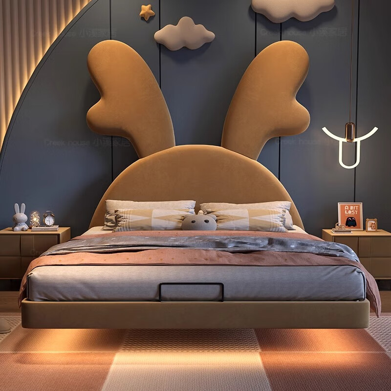 Cama infantil minimalista italiana para niños y niñas cama princesa lujosa y moderna. Cama de cuchilla. Cama infantil de madera de arroz