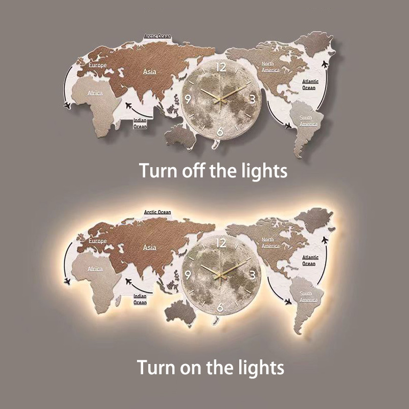 Mapa simple pintura decorativa de la sala de estar moderna luz lujo atmósfera sofá de oficina fondo pintura de pared con reloj pintura de lámpara