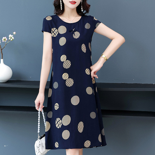 2025 New Plus Size Pure Cotton Silk Dress for Women 40-50 Years Old, Mother's Summer Outfit Artificial Cotton Skirt